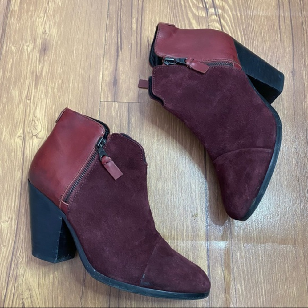 Rag & Bone Margot Burgundy Leather & Suede Boots Size 38.5‎